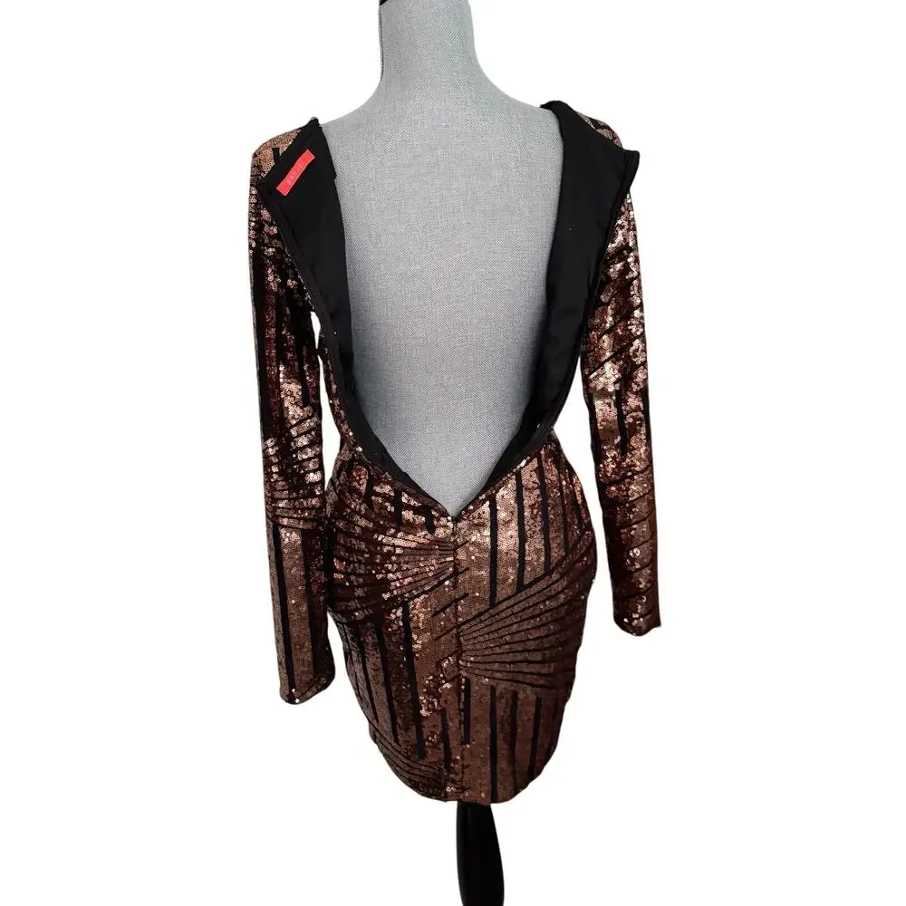 Banjul Faux Wrap Black Rose Gold Sequence Cocktail Party Dress Women's Size S - Picture 6 of 13